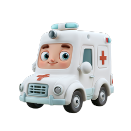 Süßes Cartoon-Krankenwagen-Charakter-Icon | Clay 3D-Stil