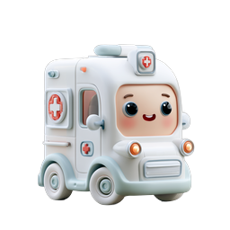 Cute Kawaii Ambulance Character Icon | 3D Clay Style