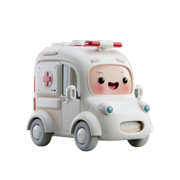 Cute Kawaii Ambulance Character 3D Icon - Medical