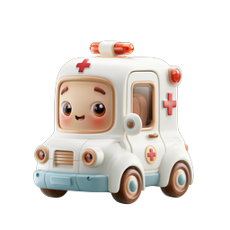 Cute Cartoon Ambulance Character 3D Icon