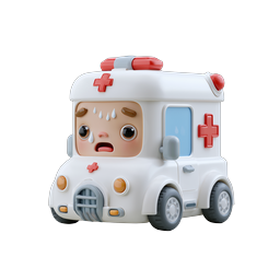 Süßes 3D-Krankenwagen-Charakter-Icon - Medizinischer Notfall