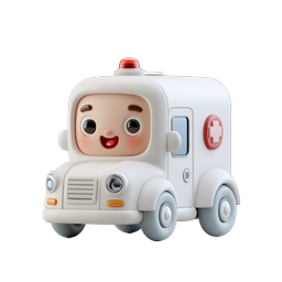 Cute Clay-Style Ambulance Character | Medical Transport 3D Icon