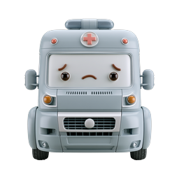 Cute 3D Ambulance Character Icon - Sad Medical Vehicle