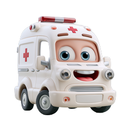 Cute 3D Cartoon Ambulance Character Icon