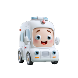 Cute Cartoon Ambulance Character 3D Icon