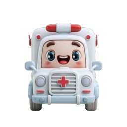 Cute 3D Ambulance Character Icon - Medical Emergency