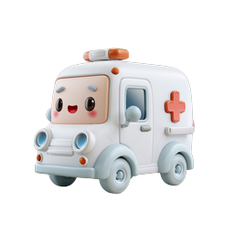 Cute Clay Ambulance Medical Icon - Kawaii 3D Design