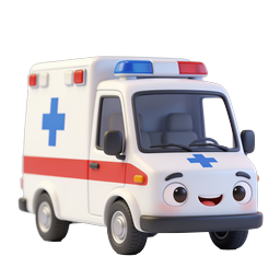 Cute 3D Cartoon Ambulance Icon - Medical Emergency