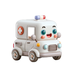Cute Clay Ambulance Icon - Kawaii Medical Vehicle