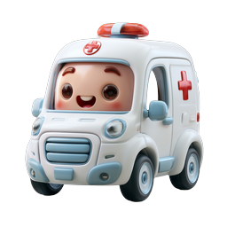 Cute Cartoon Ambulance Toy Character Icon