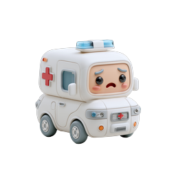Cute Clay-Style Ambulance Toy Icon - 3D Medical