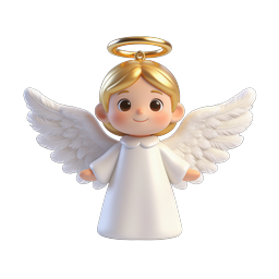 Cute Angel Character 3D Icon with Halo and Wings