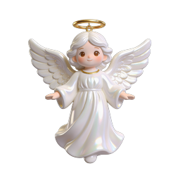 Cute 3D Angel Figurine Icon with Golden Halo