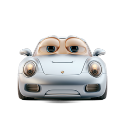 Cute Animated Car Character 3D Render Icon