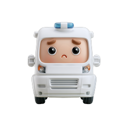 Cute Animated 3D Van Character Icon with Worried Face