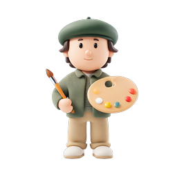 Cute 3D Artist Character with Paintbrush and Palette