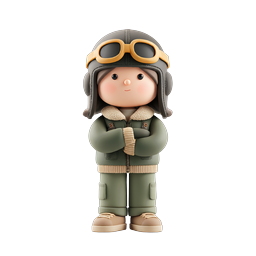 Cute Aviator Pilot Character Icon - 3D Clay Style