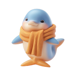 Cute Baby Dolphin with Orange Scarf - 3D Clay Icon