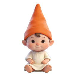 Adorable 3D Baby Elf Character with Orange Pointed Hat