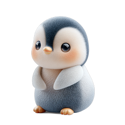 可愛いベビーペンギン 3Dレンダリングアイコン - 愛らしいふわふわの雛