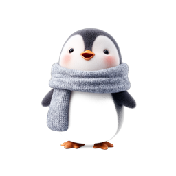 Cute Baby Penguin with Scarf 3D Icon - Adorable Winter Animal