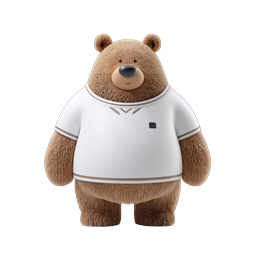 Cute 3D Bear Character Icon with White T-Shirt