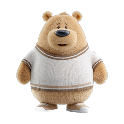 Cute 3D Bear Character in Knitted Sweater
