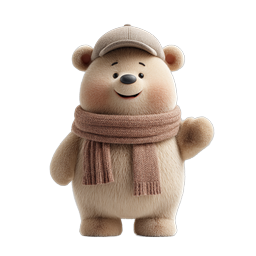 Cute Bear Character Icon with Scarf and Cap