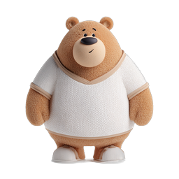 Cute 3D Bear Character with White T-Shirt Icon