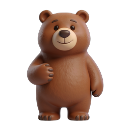 Cute Brown Bear Character 3D Icon - Friendly Mascot Design