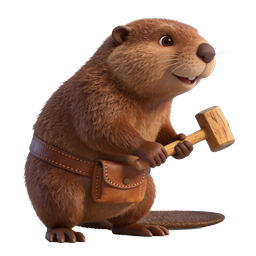 Cute Cartoon Beaver Builder with Mallet | 3D Icon