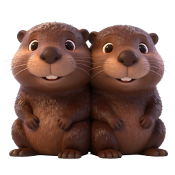 Cute Cartoon Beaver Duo - Adorable 3D Rendered Wildlife