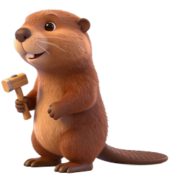 Cute 3D Beaver Character with Hammer Icon