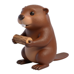 Cute 3D Beaver with Log Icon - Adorable Wildlife Character