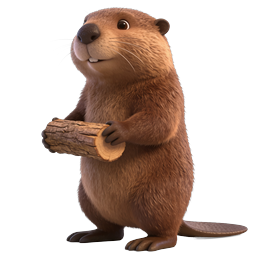 Cute 3D Beaver Character Holding Wooden Log Icon