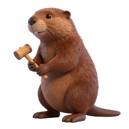 Cute 3D Beaver Character Holding Wooden Mallet Icon