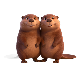 Cute Beaver Pair - Adorable 3D Animal Icon
