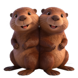 Cute Beaver Pair - Adorable 3D Cartoon Wildlife Icon