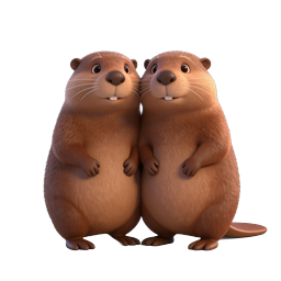 Adorable Cartoon Beaver Pair | Cute 3D Animal Icons