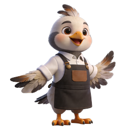 Adorable Cartoon Bird Chef with Apron - 3D Mascot Icon