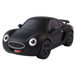 Cute Black Car 3D Icon - Kawaii Vehicle Illustration