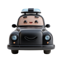 Cute Black Taxi Icon - 3D Cartoon Cab Character