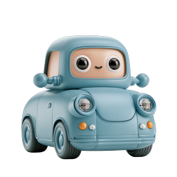 Cute Blue Car Character - Adorable 3D Clay Style Icon