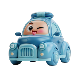 Cute Blue Cartoon Car Character Icon with Winking Face