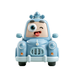 Cute Blue Cartoon Car Character Icon - 3D Clay Style