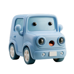 Cute Blue Cartoon Car Icon - Friendly 3D Vehicle Design