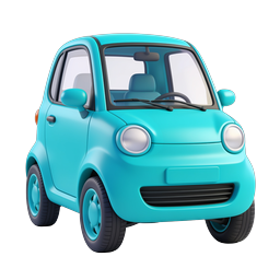 Cute 3D Blue Car Icon - Cartoon Vehicle Illustration
