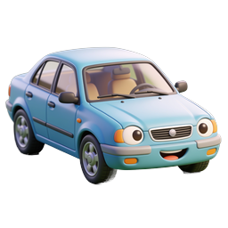 Cute Blue Cartoon Car Icon - 3D Clay Style