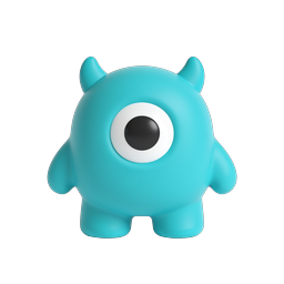 Cute Blue Monster 3D Icon - Friendly Cartoon Character