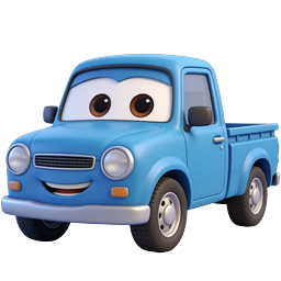 Cute Blue Pickup Truck Cartoon Character Icon